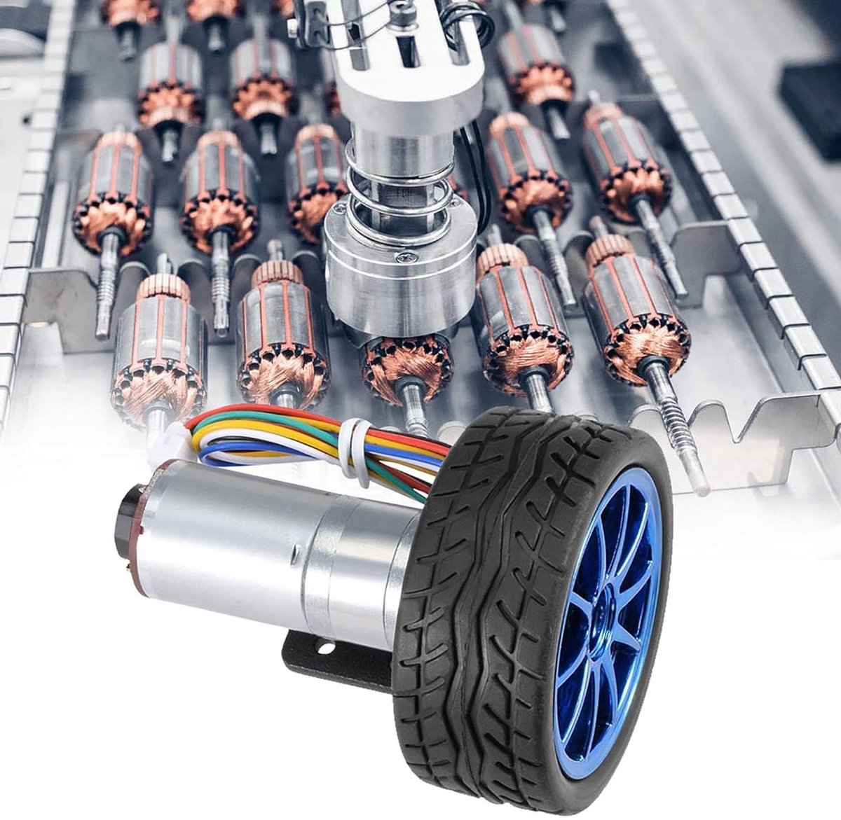 Encoder Reductiemotor Kit - Motor Onderdeel - Robotica Projecten - Metalen Tandwielen - 65 Mm Wiel - Zilver