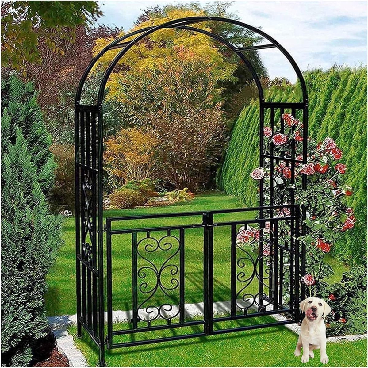 Grote rozenboog - Met poort - Tuin decoreren - Stevig metalen frame - 210 cm hoog - Zwart