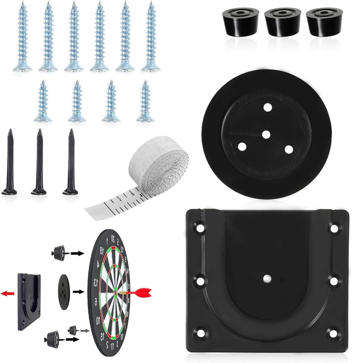Hanging Dartboard Bevestigingsset - Duurzame Plastic Montageset met Schroeven, Spijkers en Meetlint voor Thuis en Kantoor, Eenvoudige Installatie, 2 Stuks, Perfect voor Dartliefhebbers