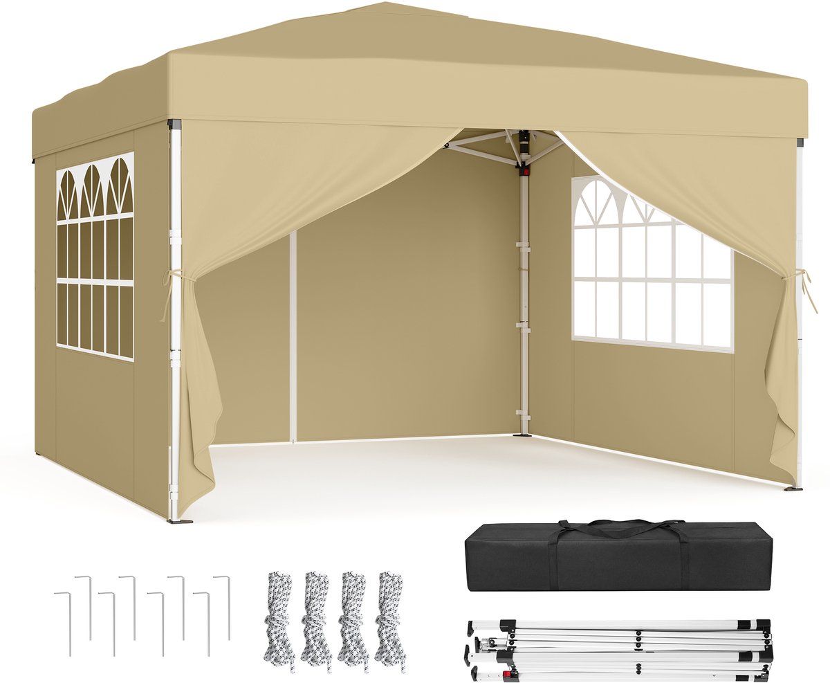 SONGMICS GCT104LZ01 - Opvouwbare Partytent 3 x 3 m - Met Zijwanden - Stabiel en Draagbaar - Voor Tuin en Markt