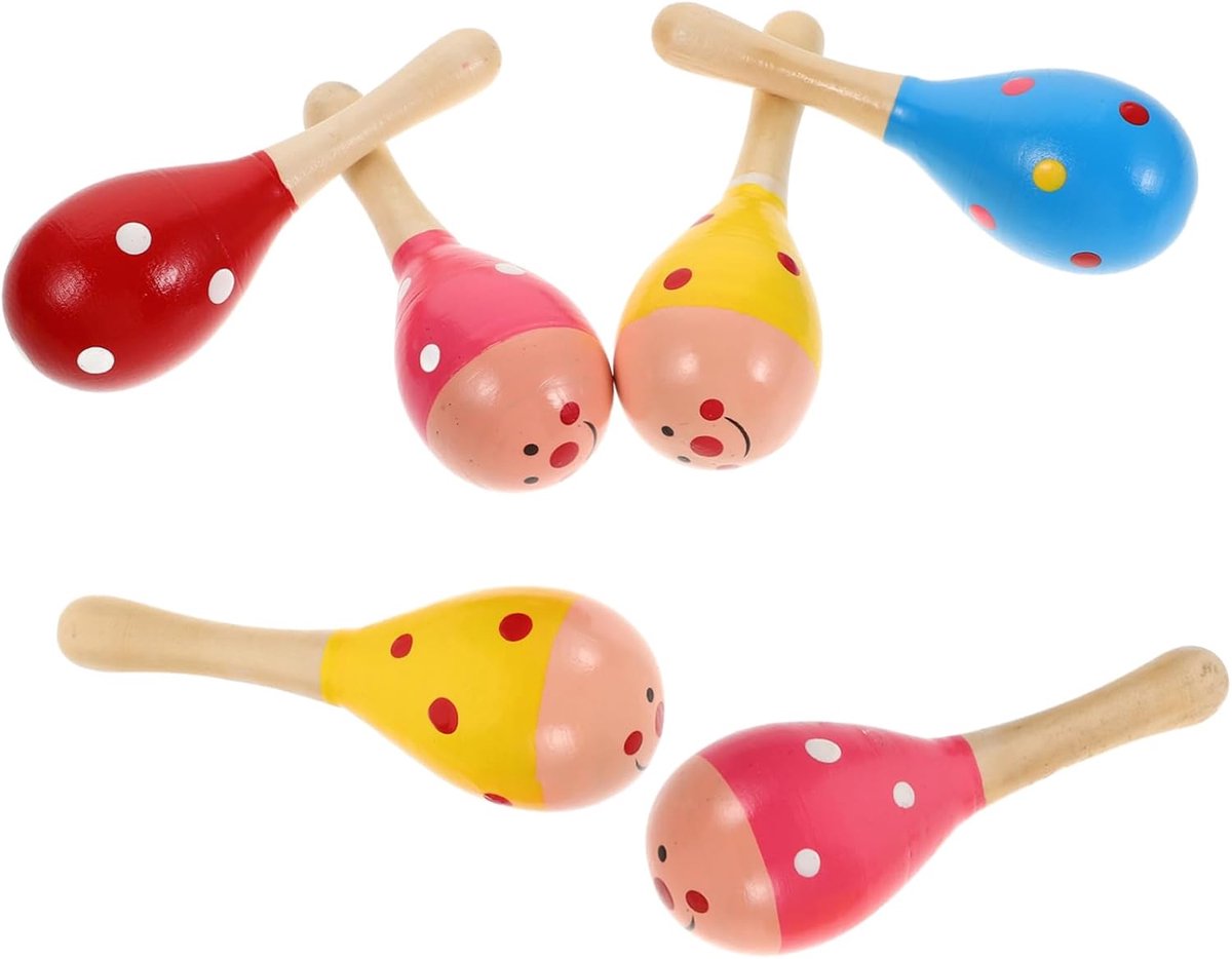 Houten Maracas Set - Percussie Instrumenten - Muziek Leren - Kindvriendelijk Orff Speelgoed - 11.5 x 4 cm - Multi
