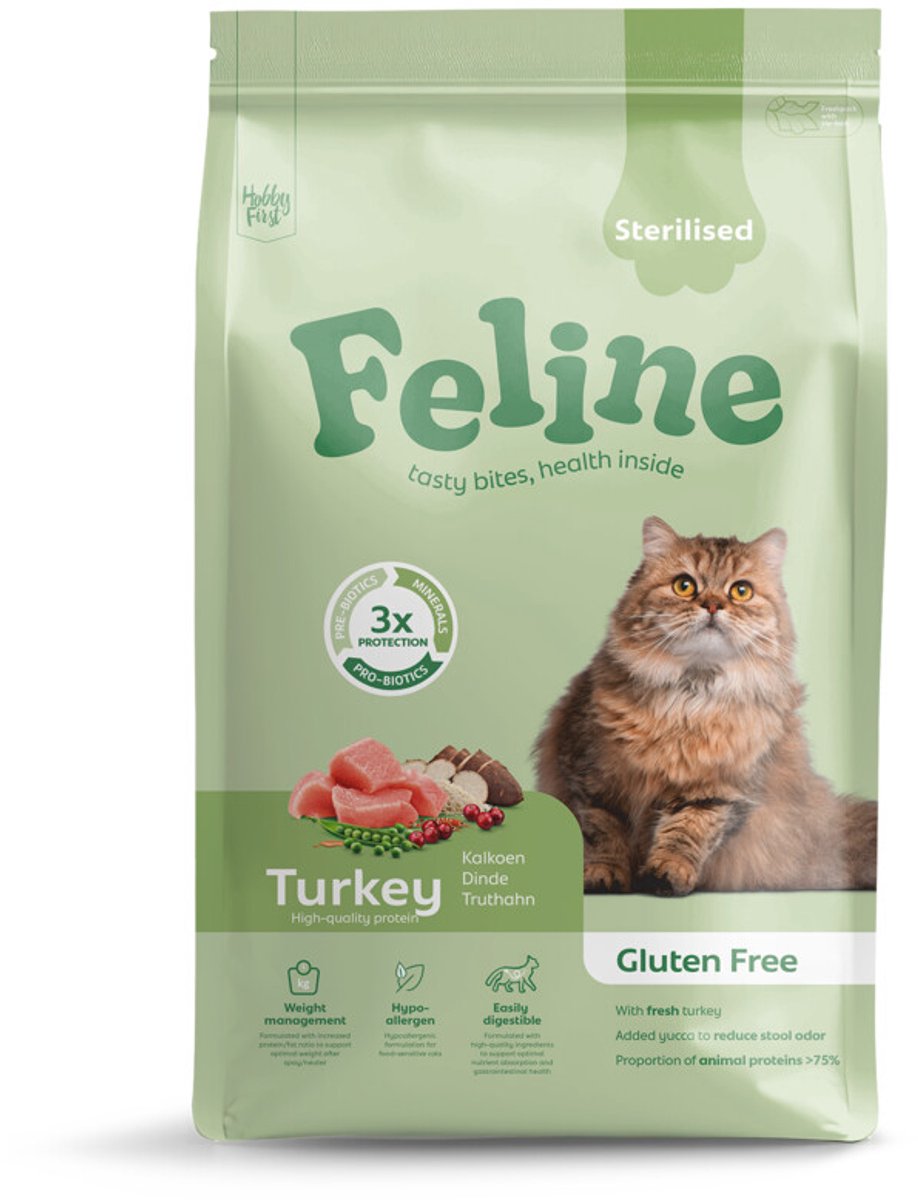 HobbyFirst Feline Kattenvoer Sensitive Sterilised Turkey 4,5 kg - Kat