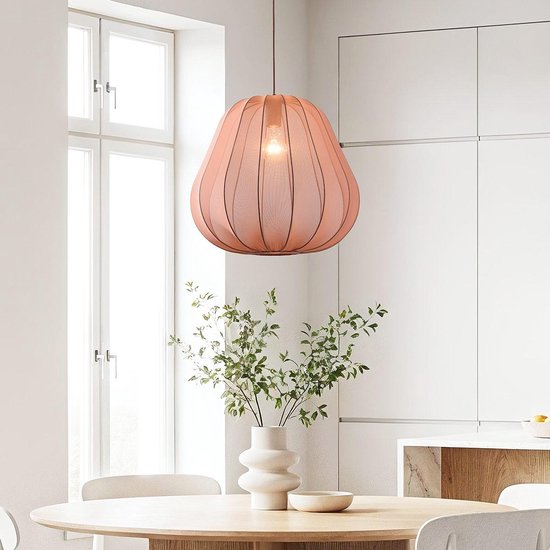 LumenXL Japandi suspension Brunel - abat-jour en tissu rose terre