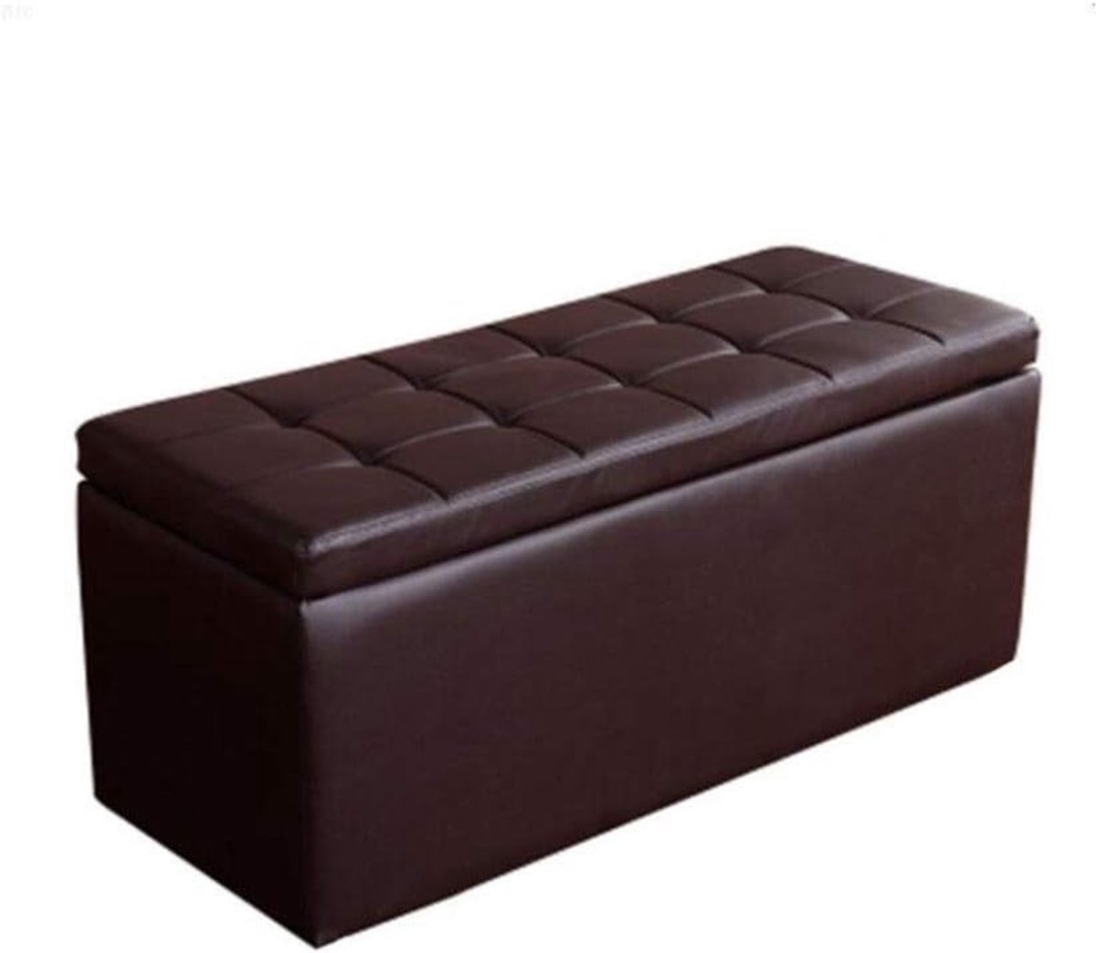 Opvouwbare Opberg Poef - Zetel Kruk - Extra Zitplaats - Getuft PU-leer Design - 60 cm Lengte - Bruin