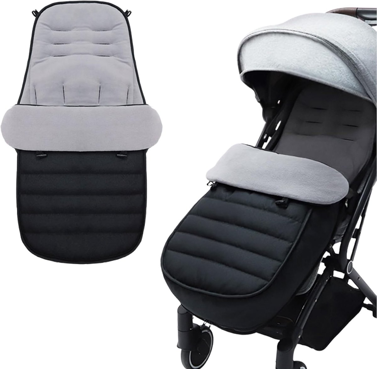 Baby Voetenzak - Babynestje Kinderwagen - Warm en Veilig - Wasbaar Antislip - 90x42x12 cm - Zwart