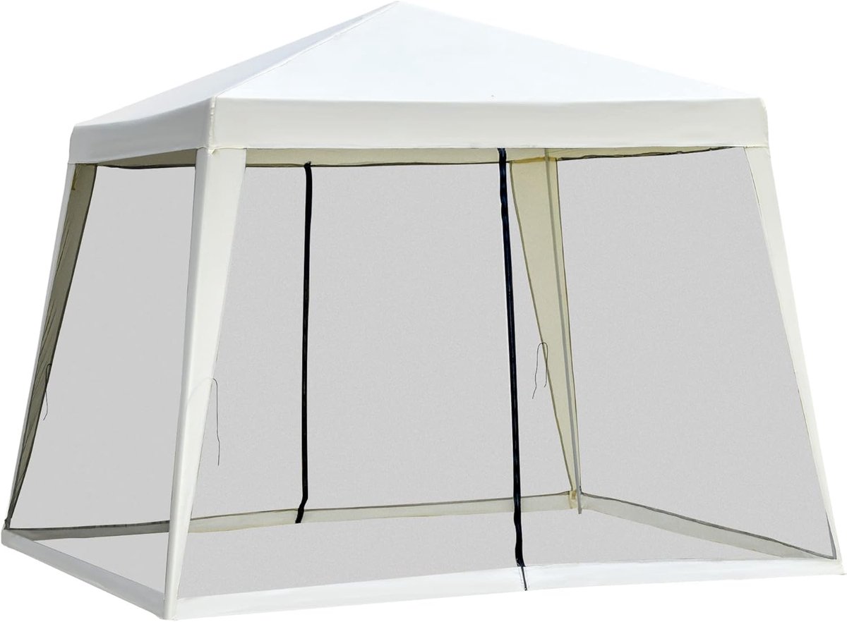 Tuinpaviljoen met Muggennetten - Feesttent Partytent - Buitenfeesten Organiseren - Vierkante Vorm - 3 x 3 Meter - Beige Zwart