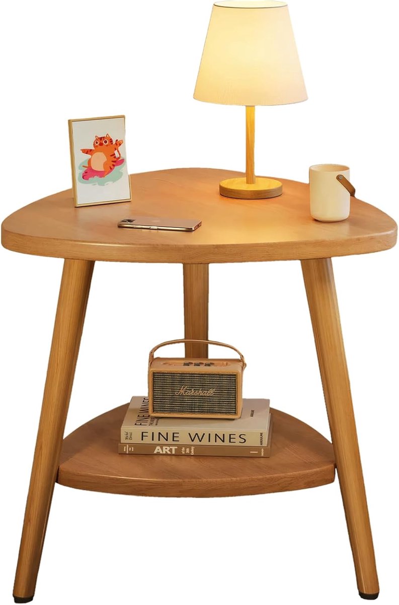 Driehoekige bijzettafel - Salontafel nachtkastje - Woonkamer kantoor - Twee niveaus - 50 x 50 cm - Walnoot