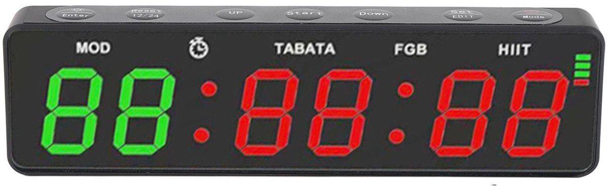Allecto - Gym Timer - Stopwatch - Draagbaar en magnetisch - 12/24U Weergave - Geschikt voor fitness - Ideaal voor training - Compact model