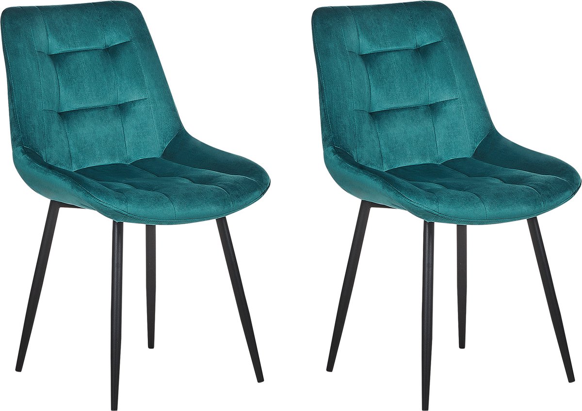 MELROSE - Eetkamerstoel - Turquoise - Fluweel