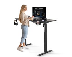 Elektrisch Verstelbaar Bureau 140x60 cm - Zit Sta Bureau met Tafelblad - 2-delig Frame - Zwart