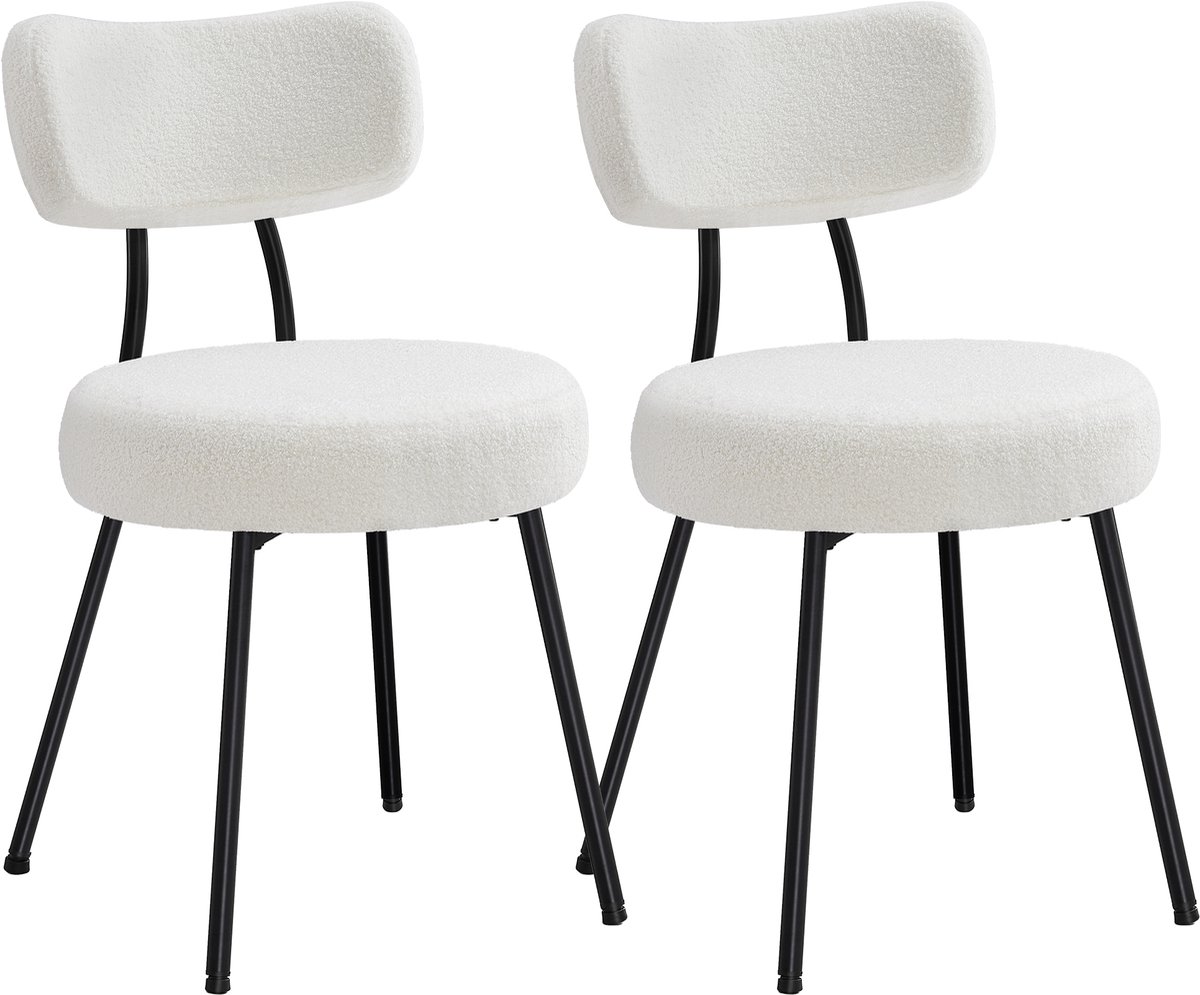 VASAGLE - Eetkamerstoelen - Set van 2 - Gestoffeerde Stoelen met Fleece Bekleding - Gebogen Rugleuning - Stalen Frame