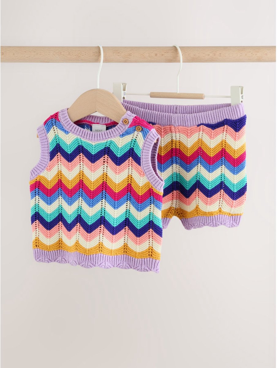 Next - Meisjes - 2-delige babyset van gebreide top en short - Paars