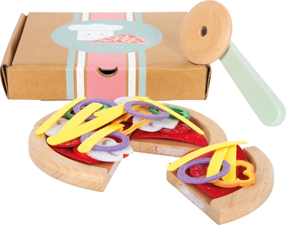 Houten Pizzaset - Rollenspel Keuken - Kinderen Spelen - Inclusief Beleg - 19 x 19 cm
