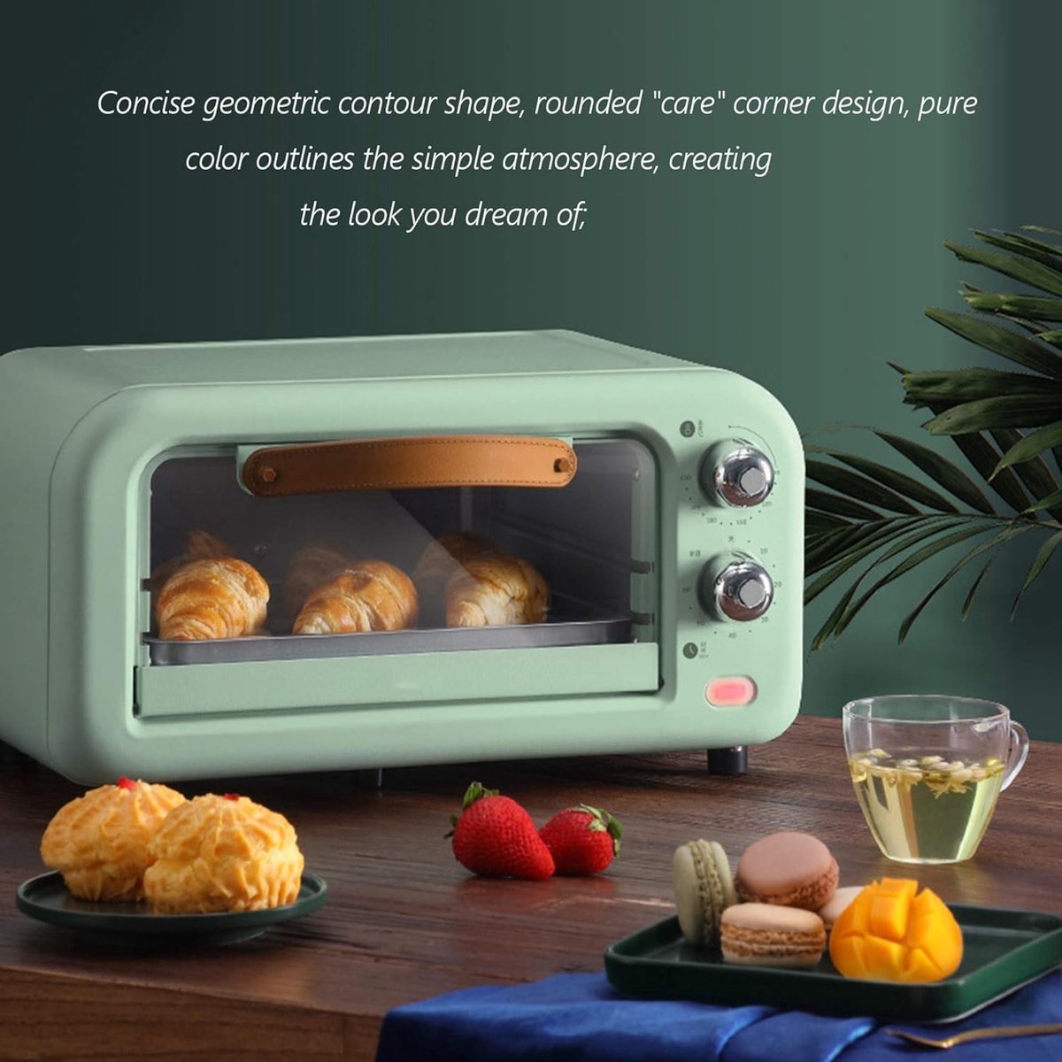 Elektrische Bakoven - Kleine Oven - Brood Bakken - 60 Minuten Timer - 12 Liter - Groen