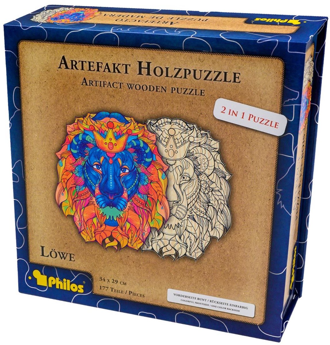 Philos houten puzzel dieren 2 in 1 Leeuw 177 stukjes.