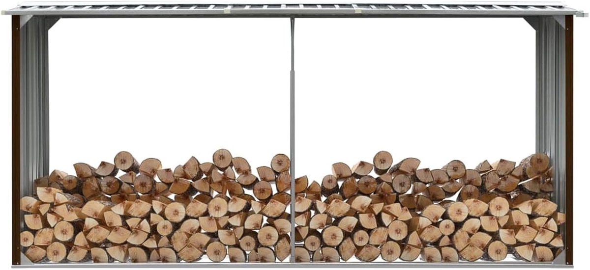 Tuinhuis Verzinkt Staal - Opbergschuur Hout - Brandhout Opslag - Verhoogde Bodem - 330x92x153 cm - Bruin