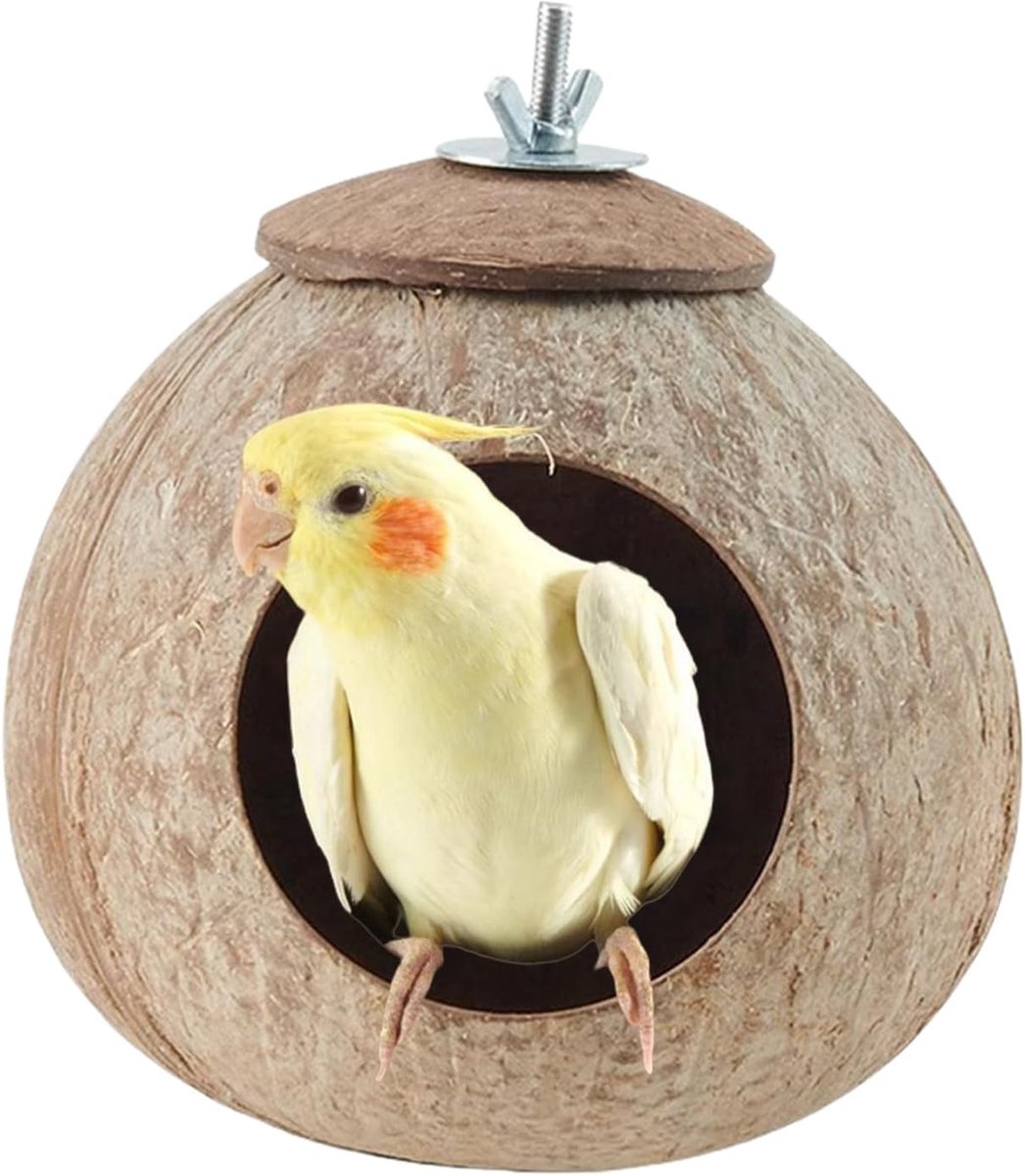 Vogelhuis Kokosnoot - Vogelnest Kooien - Verbeteren Vogelwelzijn - Natuurlijke Kokosnootschaal - 174 x 132 x 174 cm - Khaki