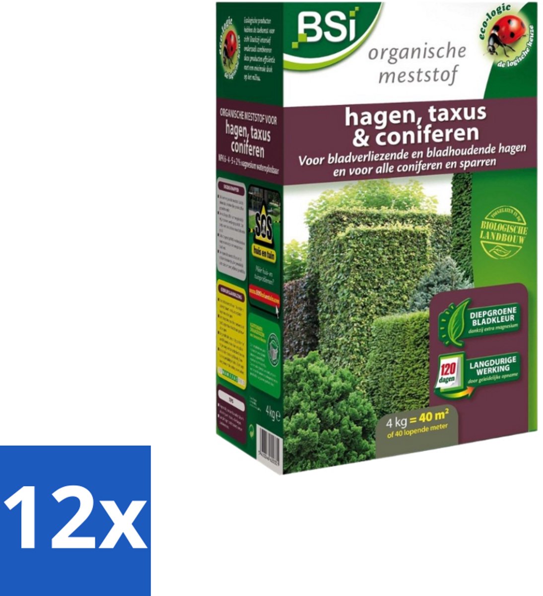 BSI – Hagen, Taxus & Coniferen Meststof – Sterke Groei & Diepgroene Naalden – 4 kg (40 m²) - Voordeelverpakking - 12 stuks