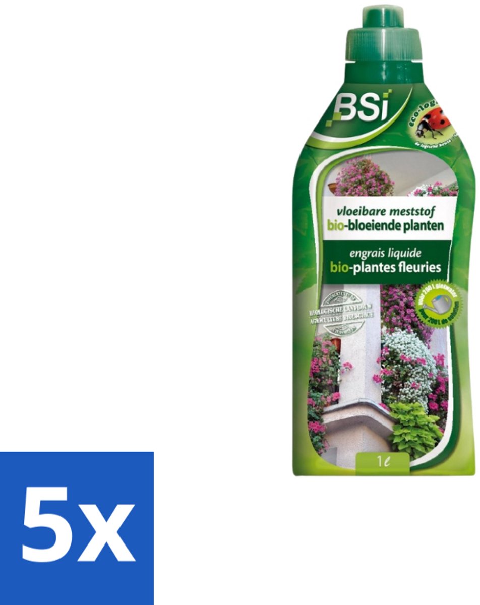 BSI – Bio Bloeiende Planten Meststof – Rijke Bloei & Gezonde Groei – 1 L - Bulkverpakking - 5 stuks