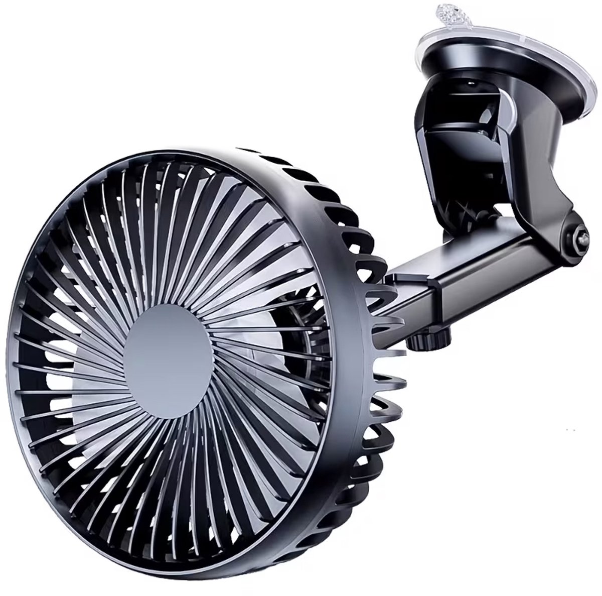 USB autoventilator - zuignapvoet, 3 snelheden, verstelbaar, voor auto camper truck en achterbank - Zwart