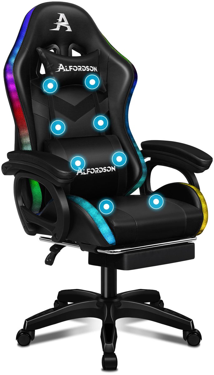 Gamingstoel met 12 RGB LED kleuren afstandsbediening, glij-armleuningen
