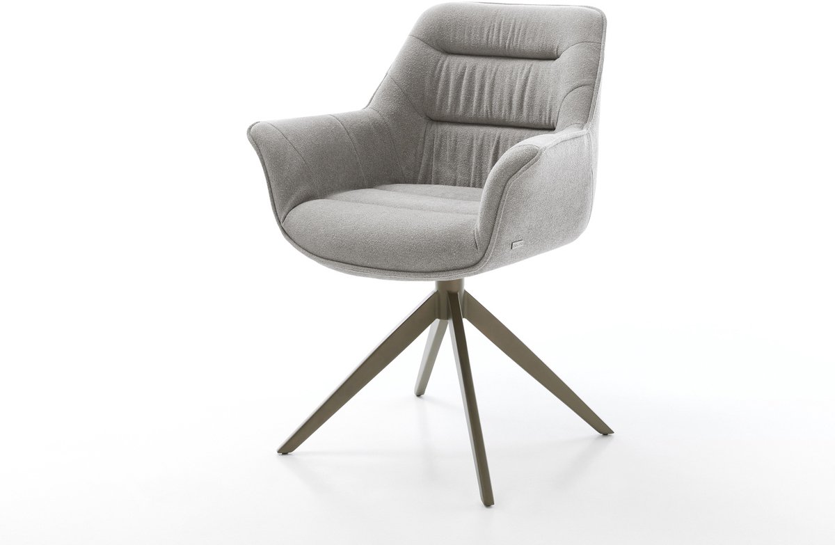 Eetkamerstoel Kaira-Flex kruisframe breed afwerking met titanium zachte stof met structuur grijs 360° draaibaar rocker-functie