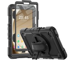 Hoes met ingebouwde Screenprotector Geschikt voor Samsung Galaxy Tab A9 | Inclusief 360° Draaibare Handriem en Schouderriem | Extreme bescherming | Ideaal voor zakelijk gebruik | Zwart