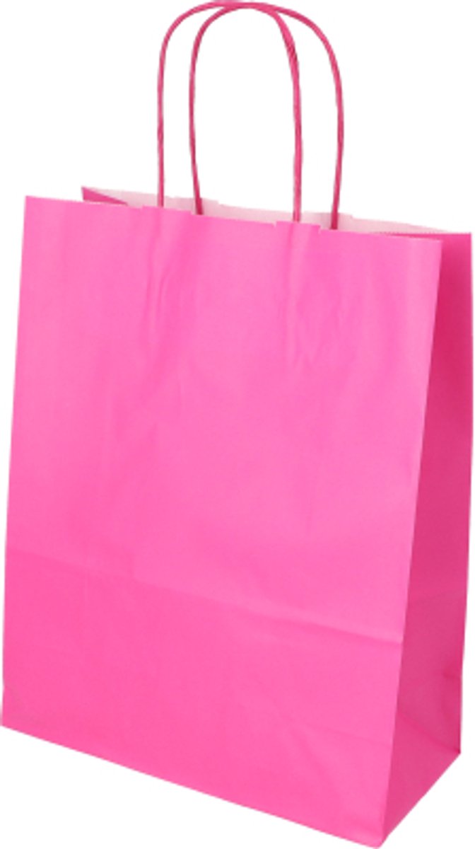 25 Draagtassen, papier 28 cm x 22 cm x 10 cm roze met gedraaid handvat