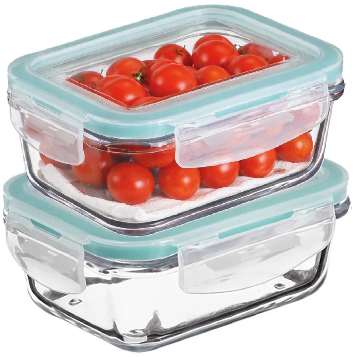 5Five Vershoudbakje met deksel - 2x - glas - luchtdicht - met clips - 23 x 17 x 9 cm - 1730 ml