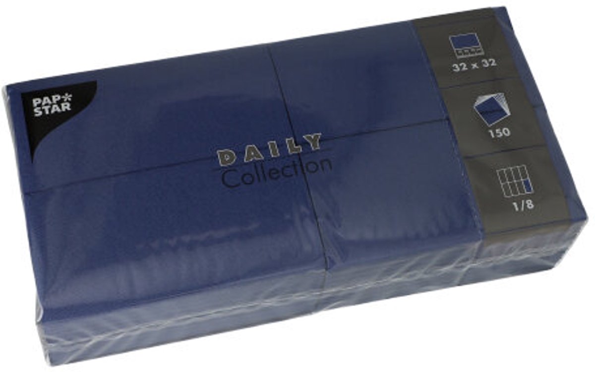 6x 150 Servetten DAILY Collection 1/8 vouw 32 cm x 32 cm donkerblauw