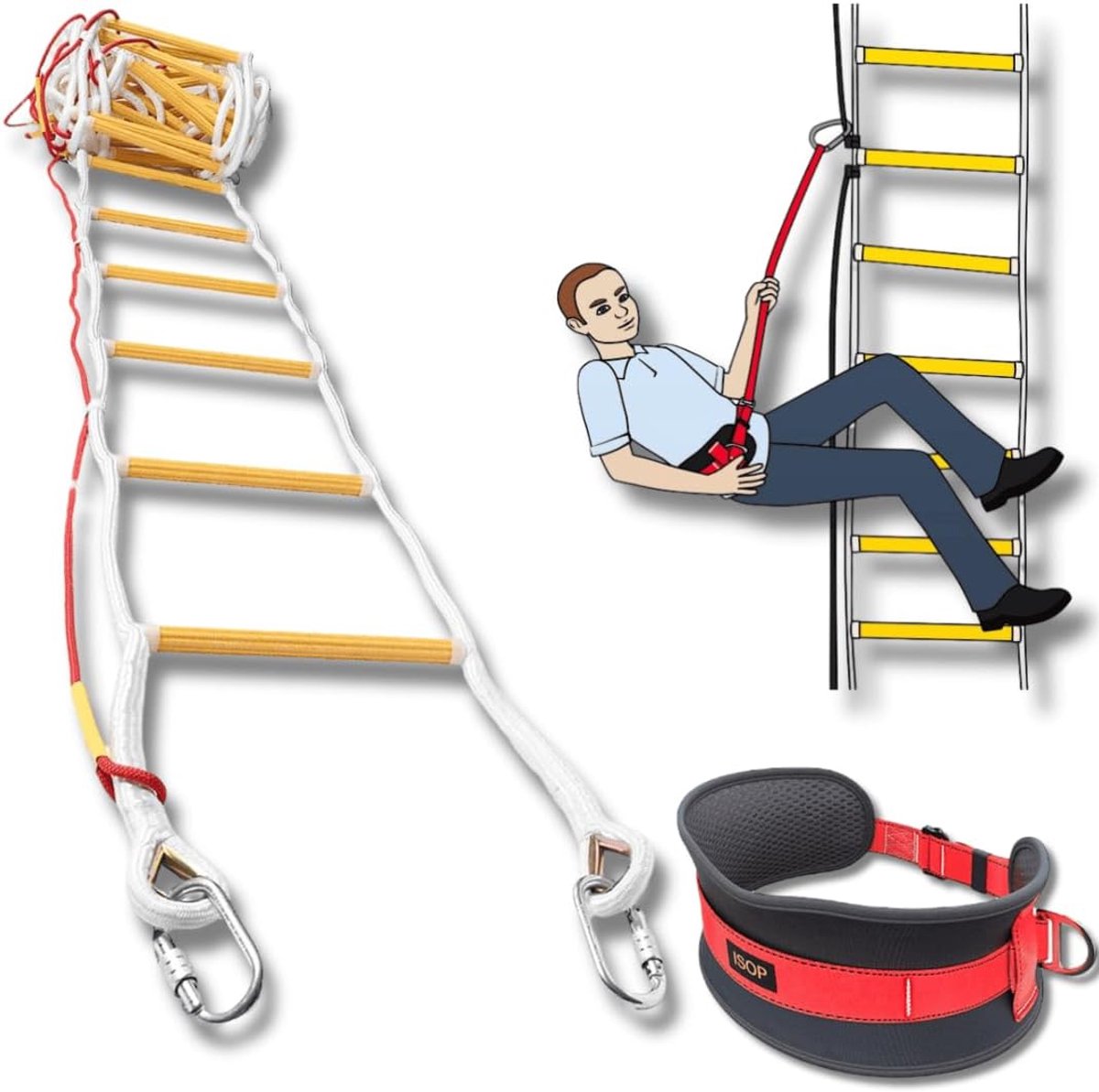 Nood Touwladder - Brandladder Veilig - Snelle Evacuatie - Inclusief Veiligheidskoord - 10 Meter Lengte - Wit