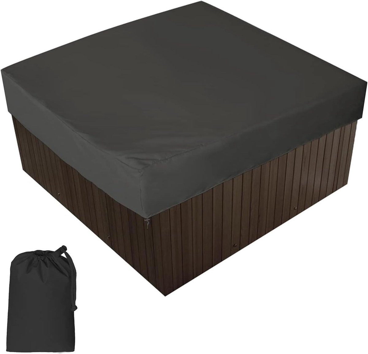 Spa Afdekking - Bubbelbadhoes Beschermhoes - Buiten Bescherming - Verstelbaar Trekkoord - 215x215x30cm - Zwart