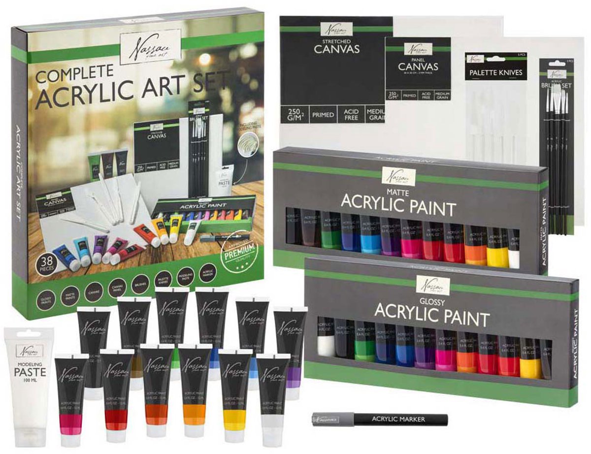 Acrylverf Set 38pcs - Starterset - Acrylverf - Penselen - Canvasdoeken - Modelleerpasta - Paletmessen - Acrylverf Marker Zwart - Geschikt voor hobbyartiest en ervaren kunstenaar — afbeelding 3