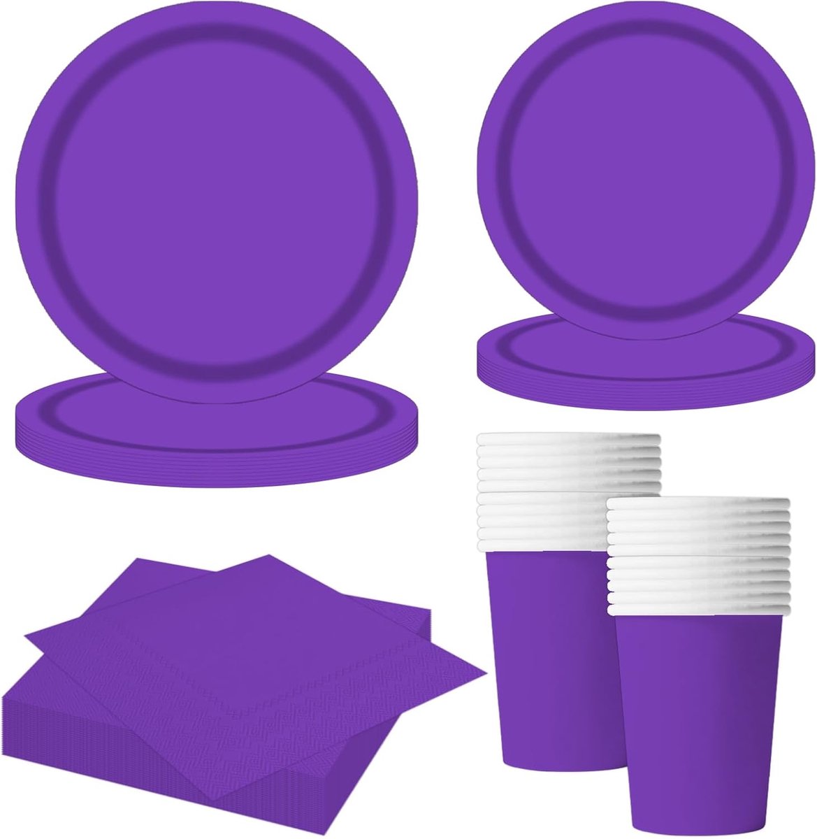 Serviesset Donkerpaars - Papieren Servies - Feestdecoratie - 68 Delig - 23 cm - Donkerpaars