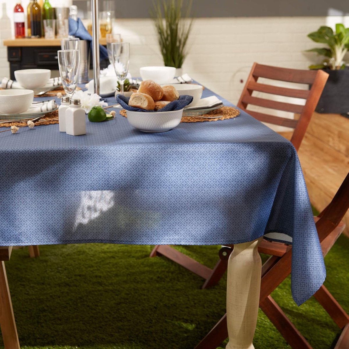 Tafelkleed Rond - Tafelbedekking - Buiten Eten - Vlekbestendig - 152 cm - Frans Blauw
