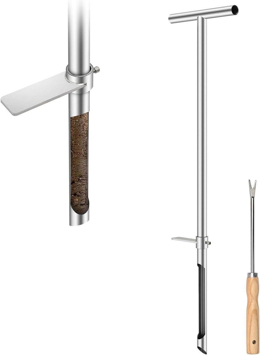 Bodemmonsterprobe - Bodemtester - Bodem Analyse - Met Uitwerper - 91 cm Lengte - Zilver
