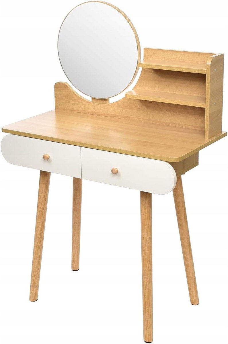Cosmetische spiegel - Kaptafel spiegel - Make-up aanbrengen - Met opbergruimte - 40 cm diameter - Lichtbeuken wit
