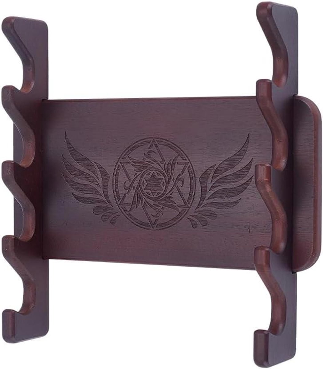 Houten toverstaf houder - Wandrek display - Toverstaf opbergen - Handgesneden ster design - 22 x 22 x 5 cm