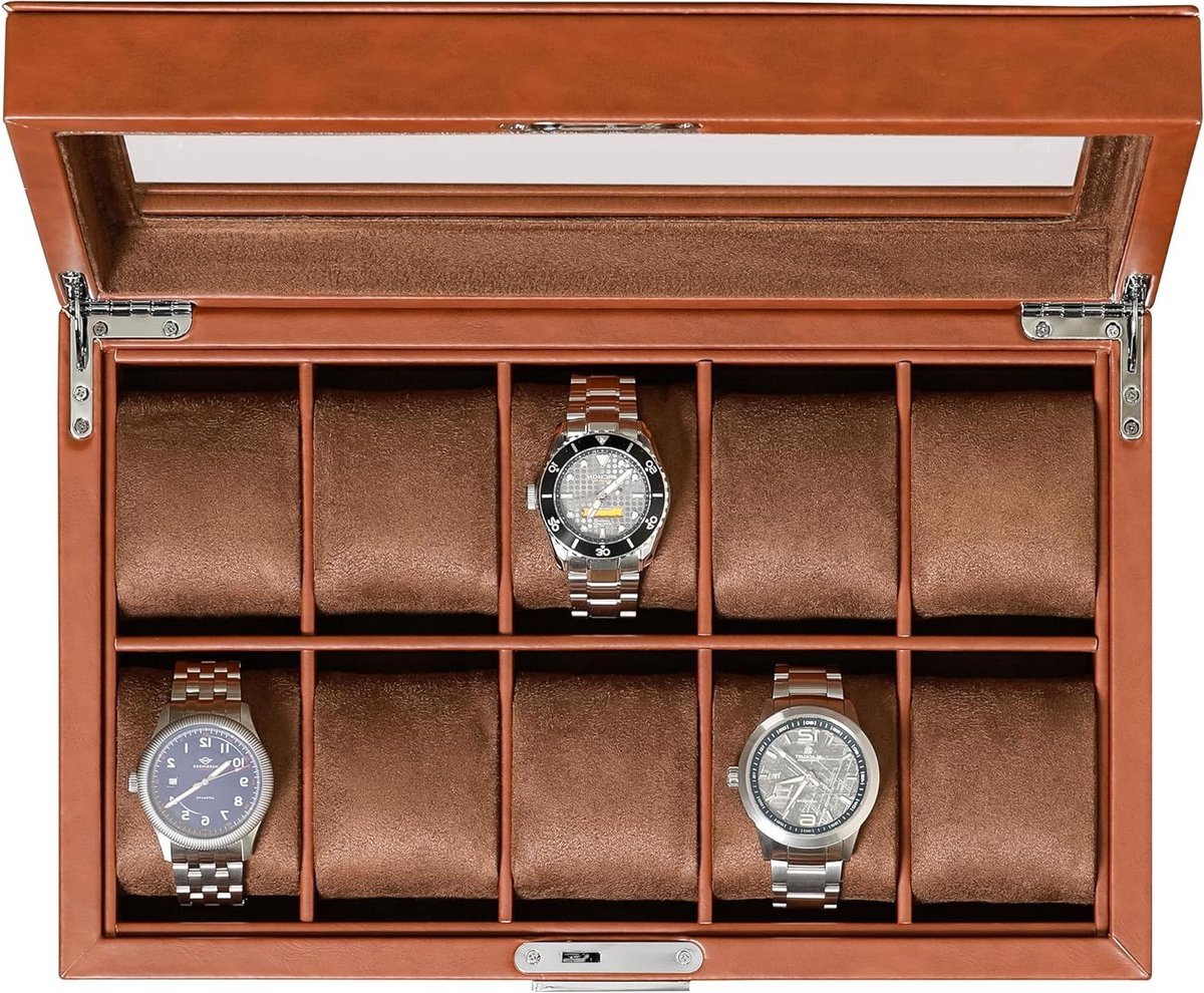 Horlogedoos 10 Vakken - Horloge Organizer Display - Horloges Opbergen - Zachte Microsuede Voering