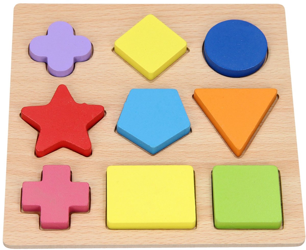 Lobbes houten vormenpuzzel educatief speelgoed 9 stukjes kleurrijk.