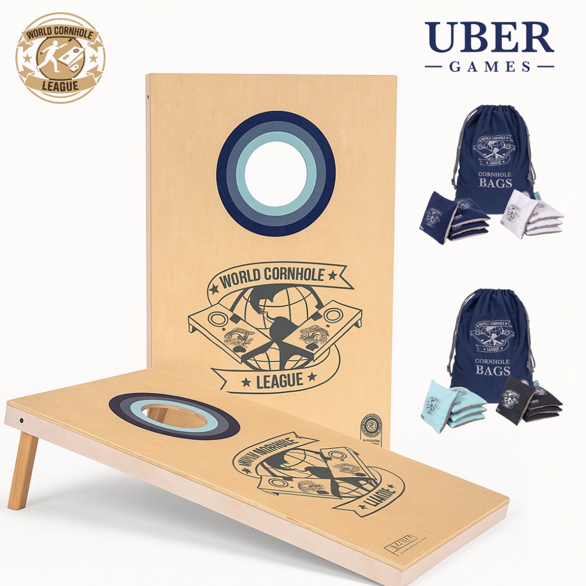 World Cornhole League – 90 x 60 cm Double Board Set - 100% hout - 16 super Bean Bags - Prof. kwaliteit
