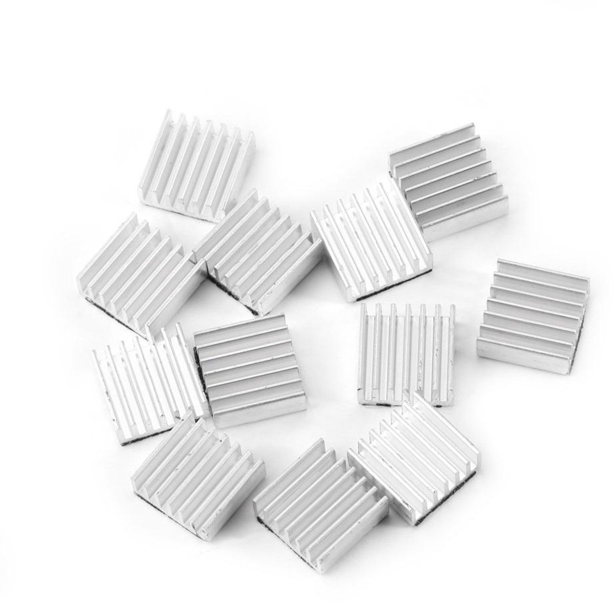 Aluminium koellichaam kit - Koelplaatjes - Elektronica koelen - Met lijm op achterkant - 14 x 14 x 6 mm
