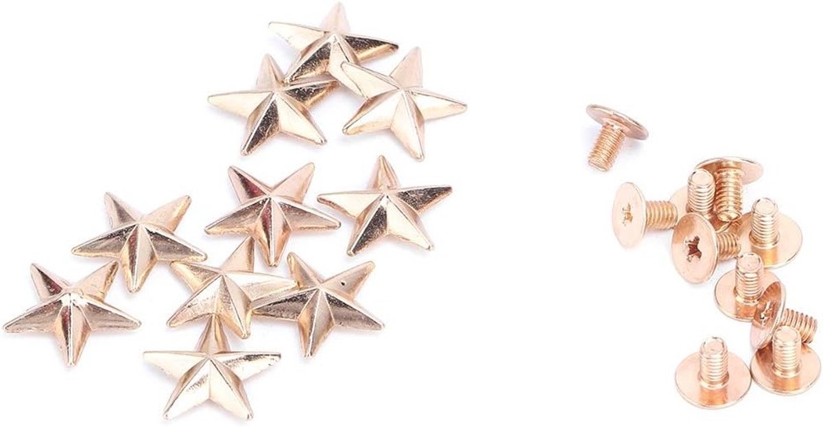 10 Stuks Stervormige Schroefback Studs Rivets voor Handgemaakte Creaties, Schoenen en Tassen - Messing Legering, 14mm Goud
