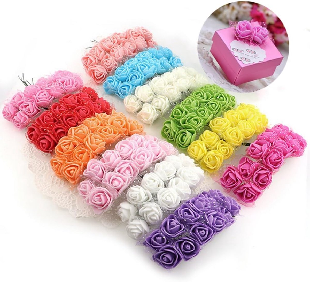Mini Kunstmatige Rozenhoofden 144 Stuks met Zachte Steel - Perfect voor DIY Bruiloft, Haaraccessoires en Decoraties voor Taart en Corsages