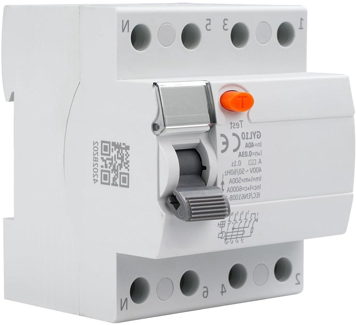 FI Circuit Breaker - Aardlekschakelaar Aardlekautomaat - Bescherming tegen Lekstroom - Vlamdovend ABS Materiaal - 40A 30mA 4-polig - Wit