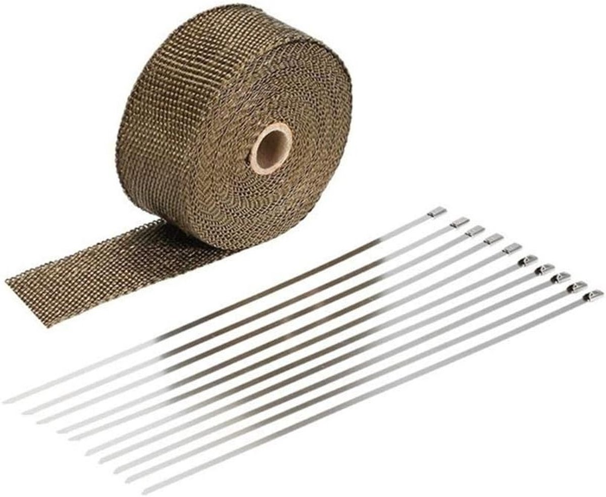 Hittebestendige Uitlaatband voor Motorfietsen, 10m Thermoband met Kabelbinders voor Manifolds, Ideaal voor Warmtebescherming en Verbeterde Prestaties