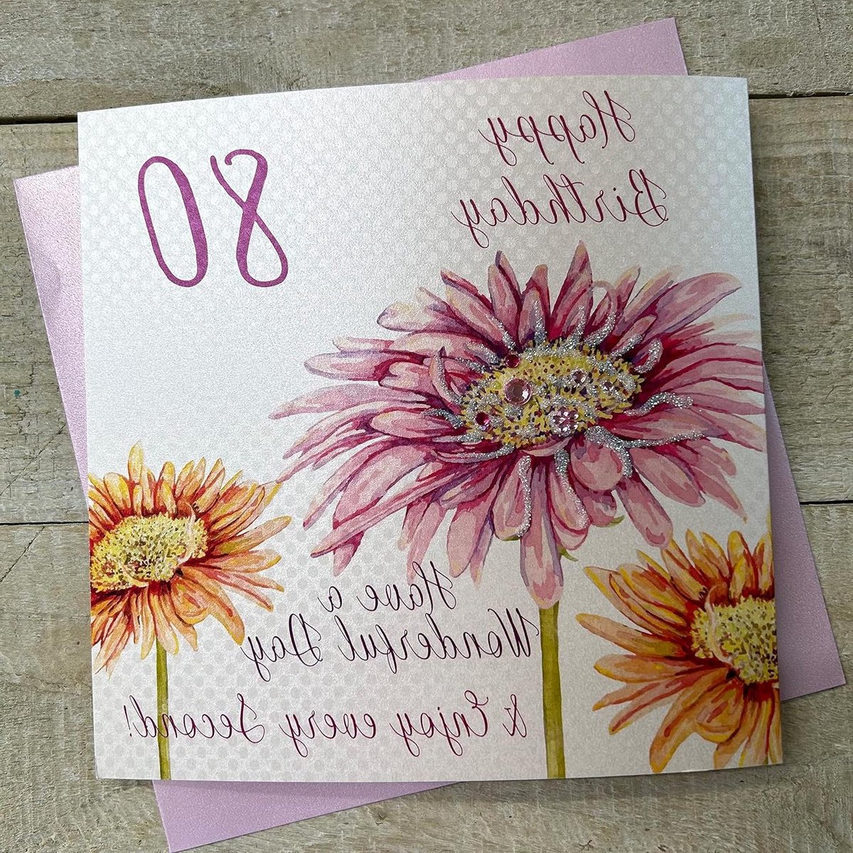 Verjaardagskaart - Wenskaart Handgemaakt - Persoonlijk Bericht Schrijven - Met Stras Glitter - 16 x 16 cm - Wit