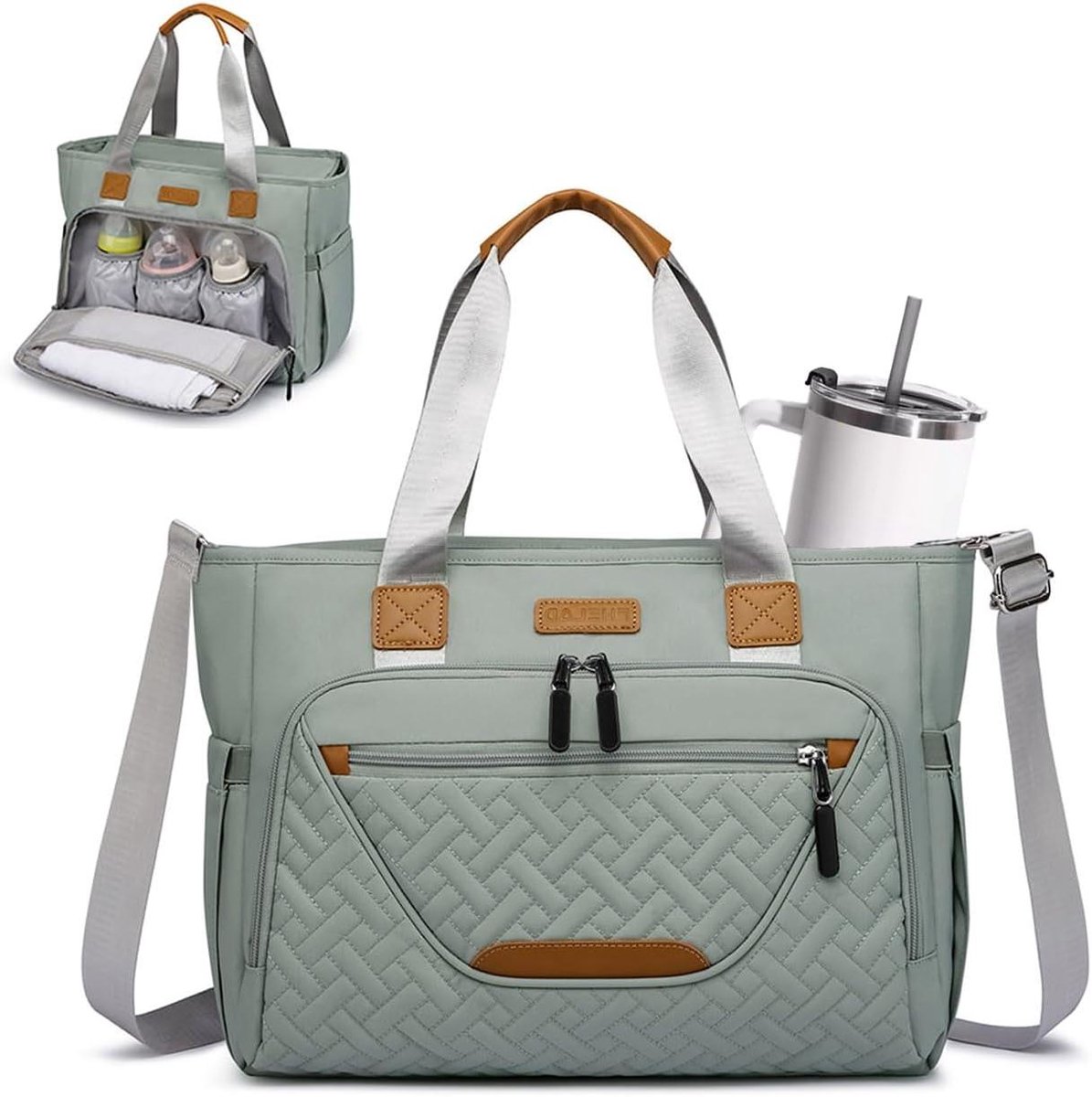 Luiertas - Babytas Weekender - Babyverzorging Onderweg - Groot Laptopvak - 37 x 17 x 28 cm - Grijs