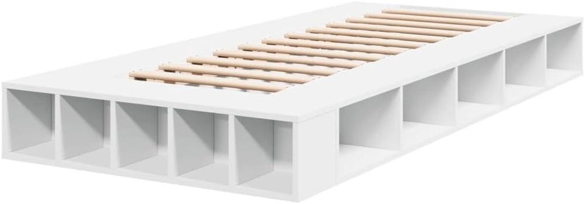Bedframe Hout - Houten Bed - Goede Nachtrust - Met Opbergvakken - 75x190 cm - Wit