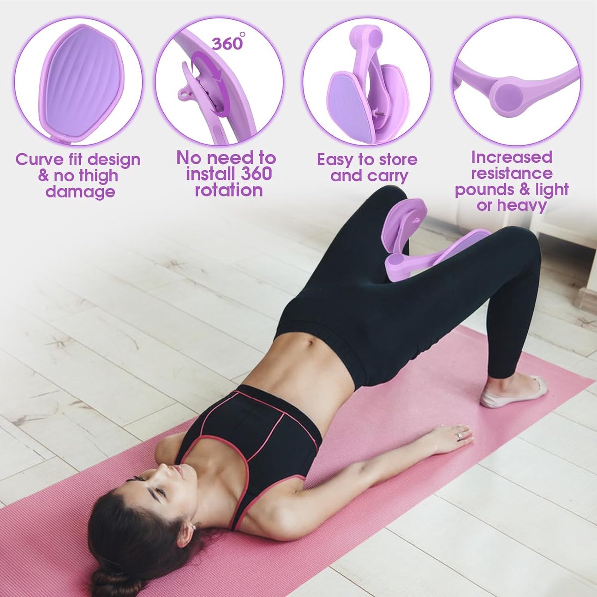 Dijtrainer - Bekkenbodemtrainer Kegel - Binnenste dijen trainen - Compact en draagbaar - 10.49 x 30 x 22.86 cm - Paars